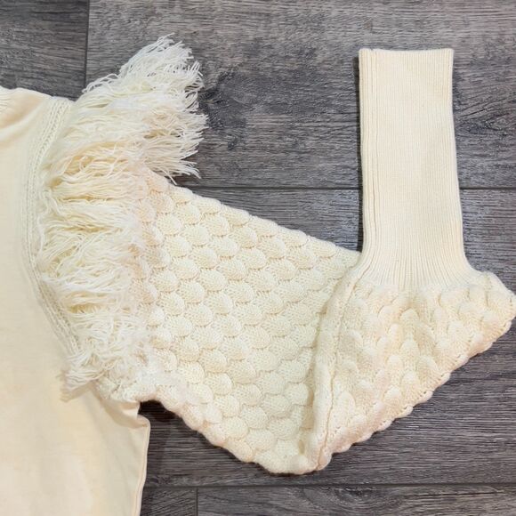 NWT Anthropologie Dolan Fringed Sweater Fringe Knit Ivory Pullover Textured XS - Picture 2 of 9